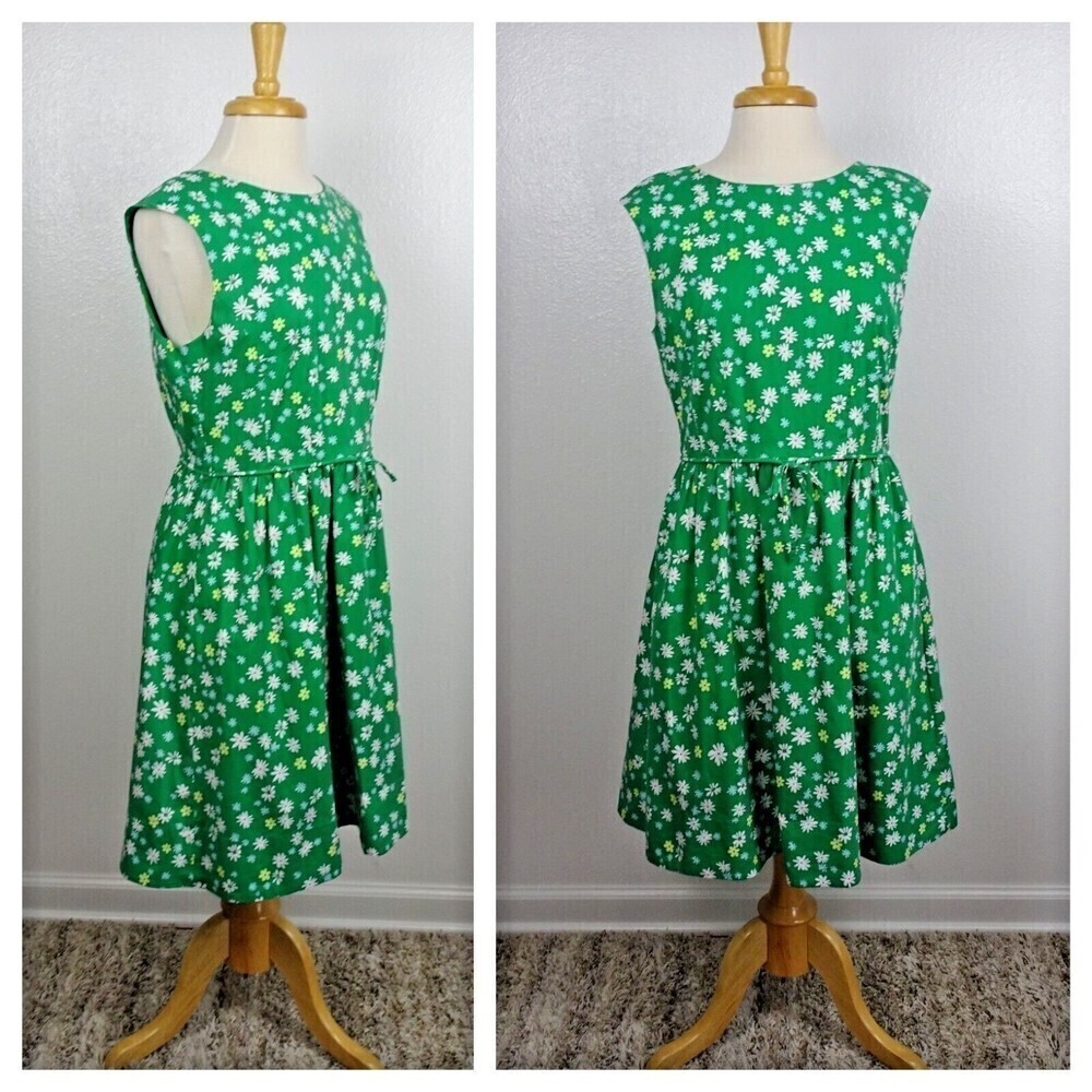 Nordstrom 1901 Women's Dress Sleeveless Floral Flowers Lined Green Party Size 10